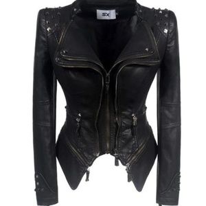 GOTHIC FAUX LEATHER PU JACKET WOMEN WINTER AUTUMN